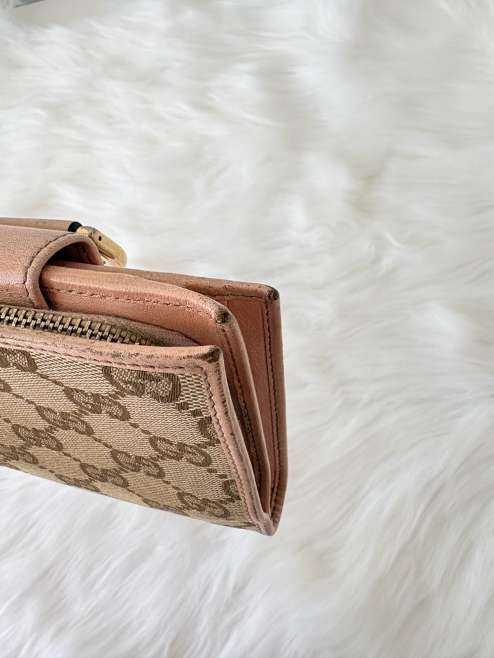 Gucci Beige and Pink Monogram Bifold Wallet with Gold Hardware - Picture 11 of 16